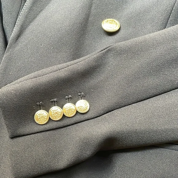 Zara Black Tailored Strong Shoulder Blazer with Gold Buttons - Picture 12 of 16